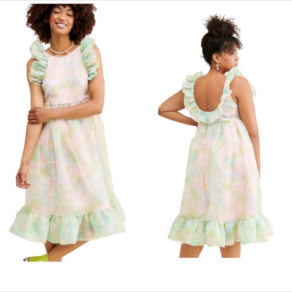 Selkie Maison Amory Ruffle Romance Ruffle Midi Dress| M